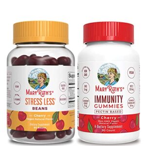 stress relief vita-beans for adults & 5-in-1 immunity gummies cherry bundle by maryruth’s | magnesium citrate & l-theanine | natural calm, relaxation, stress and mood support | immune support