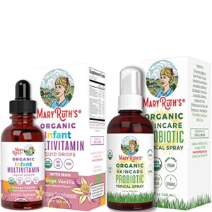 mumultivitamin liquid drops with iron for infants & usda organic topical probiotic bundle by maryruth’s | immune support & overall wellness | digestive health | gut health & immune support supplement