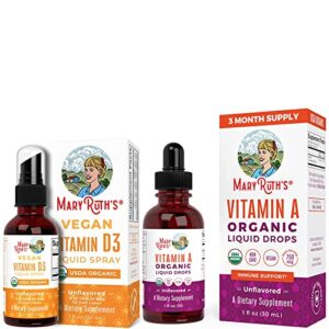 vegan liquid vitamin d3 & usda organic vitamin a liquid drops bundle by maryruth’s | immune support | eye health | skin health | sugar free | vegan | non-gmo | gluten free.