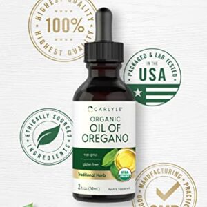 Carlyle Organic Oil of Oregano | 2 fl oz Liquid | Vegan, USDA Certified | Non-GMO, Gluten Free Drops