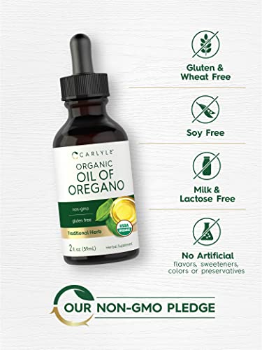 Carlyle Organic Oil of Oregano | 2 fl oz Liquid | Vegan, USDA Certified | Non-GMO, Gluten Free Drops