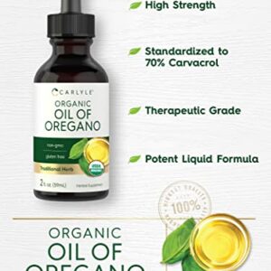 Carlyle Organic Oil of Oregano | 2 fl oz Liquid | Vegan, USDA Certified | Non-GMO, Gluten Free Drops