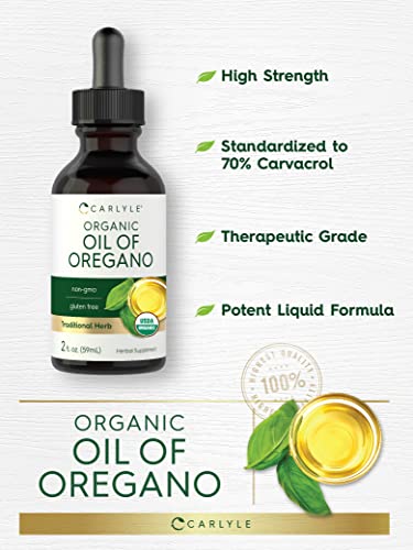 Carlyle Organic Oil of Oregano | 2 fl oz Liquid | Vegan, USDA Certified | Non-GMO, Gluten Free Drops