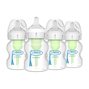 Dr. Brown’s Natural Flow® Anti-Colic Options+™ Wide-Neck Baby Bottles 5 oz/150 mL, with Level 1 Slow Flow Nipple, 4 Pack, 0m+