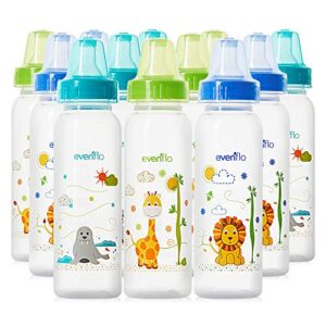 Evenflo Feeding Classic Prints Polypropylene Bottles for Baby, Infant and Newborn - Blue/Green/Teal, 8 Ounce (Pack of 12)