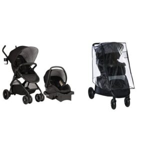 evenflo sibby travel system, charcoal with stroller weather shield & rain cover