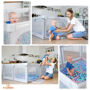 ANGELBLISS Baby Playpen, Extra Large Playard, Indoor & Outdoor Kids Activity Center with Anti-Slip Base, Sturdy Safety Play Yard with Breathable Mesh, Kid's Fence for Infants Toddlers(Grey,71”x59”)