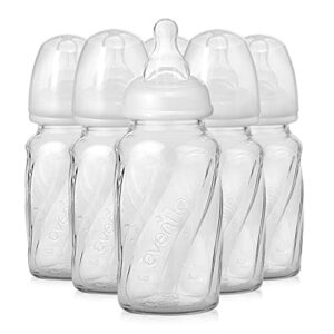 Evenflo Feeding Glass Premium Proflo Vented Plus Bottles for Baby, Infant and Newborn - Helps Reduce Colic - Clear, 4 Ounce (Pack of 6)