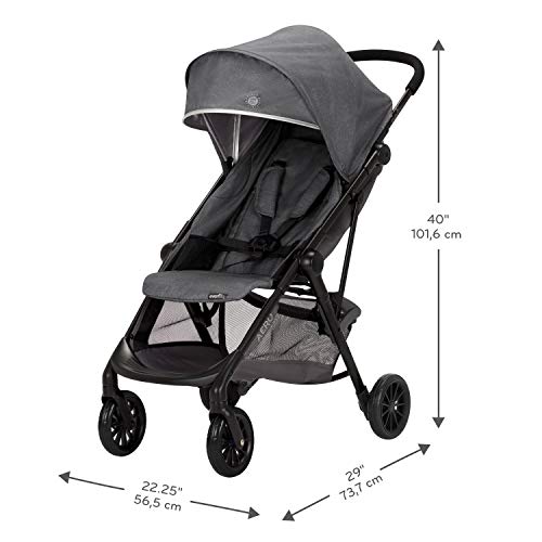 Evenflo Aero Ultra-Lightweight Stroller, Self-Standing Compact Folding Design, 2 Mesh in-Seat Pockets, Large Storage Basket, Flex-Hold Parent Cup-Holder, 50-Pound Capacity, Easy Storage, Dove Gray