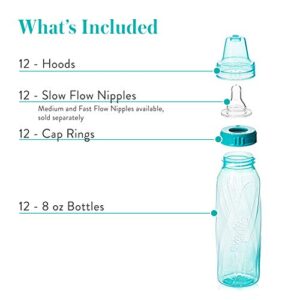 Evenflo Feeding Classic Tinted Plastic Standard Neck Bottles for Baby, Infant and Newborn, Pink/Lavender/Teal, 8 Ounce (Pack of 12)