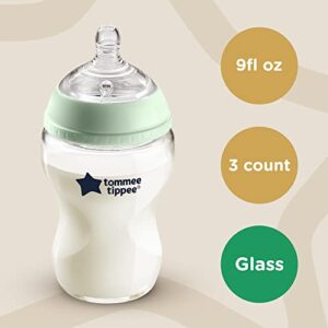 Tommee Tippee Closer to Nature 3 in 1 Convertible Glass Baby Bottles, Anti-Colic Valve – 9-Ounce, 3 Count