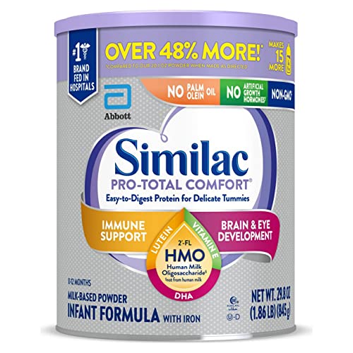 Similac Pro-Total Comfort Infant Formula with Iron, Gentle, Easy-to-Digest Formula, with 2'-FL HMO for Immune Support, Non-GMO, Baby Formula Powder, 29.8-oz Can, Pack of 6