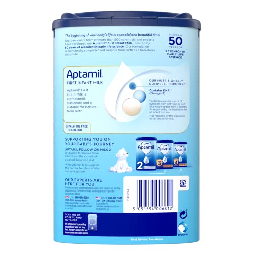 Aptamil Stage 1, No. 1 Baby Formula in Europe, Milk Based Powder Infant Formula with DHA, Omega 3 & Prebiotics, 1.76 Pound (Pack of 1)