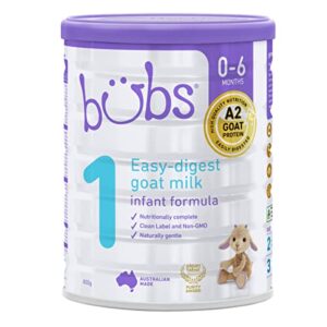 bubs goat milk infant formula stage 1, infants 0-6 months, made with natural goat milk, 28.2 oz