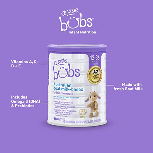 Aussie Bubs Australian Goat Milk-Based Toddler Formula, For Kids 12-36 months, Made with Fresh Goat Milk, 28.2 oz