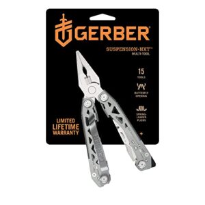 gerber gear 30-001364n suspension-nxt, 15-in-1 multitool knife, needle nose pliers pocket knife with pocket clip, edc gear, steel