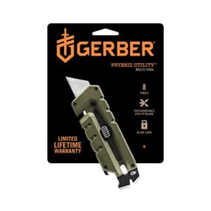gerber gear 31-003743 prybrid utility knife with pry bar, multitool pocket knife with retractable blade,edc gear, green