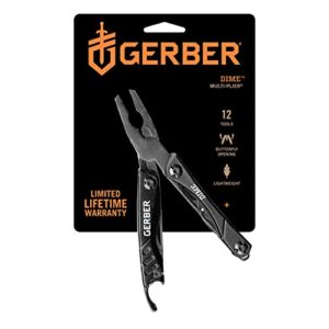 gerber gear 30-000469n 12-in-1 dime multitool mini, needle nose pliers pocket knife keychain, bottle opener, edc gear, black