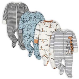 gerber baby boys’ 4 pack sleep ‘n play footie, jungle blue, 3-6 months