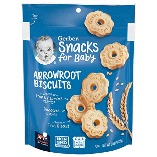 Gerber Snacks for Baby Arrowroot Biscuits, 5.5 Ounce Pouch