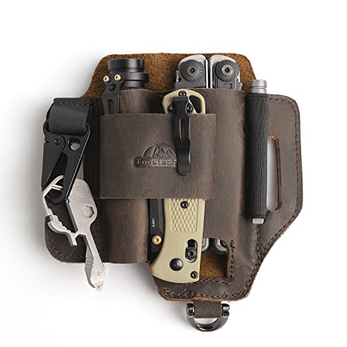 Topstache Leather Multitool Sheath,EDC Belt Organizer for Work and Daily Use,Leatherman Sheath,EDC Pocket Organizer for Flashlight and Multitool,Gifts for Men ,Leather Sheath for Multitool,Darkbrown