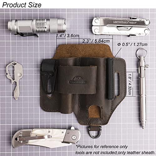 Topstache Leather Multitool Sheath,EDC Belt Organizer for Work and Daily Use,Leatherman Sheath,EDC Pocket Organizer for Flashlight and Multitool,Gifts for Men ,Leather Sheath for Multitool,Darkbrown