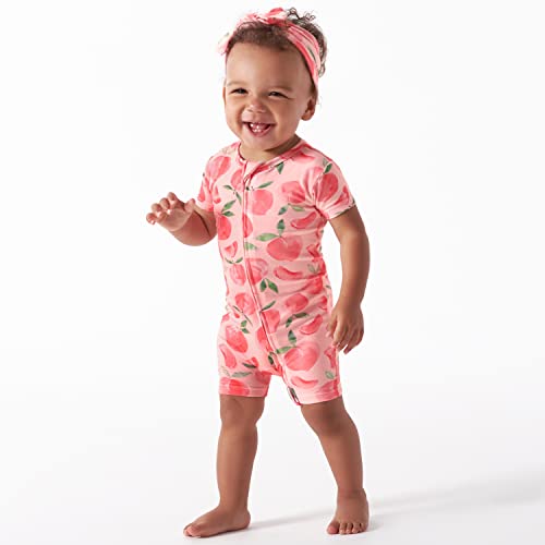 Gerber Unisex Baby Buttery Soft Short Sleeve Romper with Viscose Made from Eucalyptus, Just Peachy, 3-6 Months