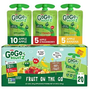 GoGo squeeZ Fruit on the Go Variety Pack, Apple Apple, Apple Banana, & Apple Strawberry, - Tasty Kids Applesauce Snacks - Gluten Free Snacks for Kids - Nut & Dairy Free - Vegan Snacks, 3.2 Ounce (Pack of 20)