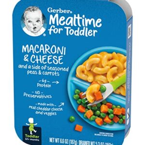 Gerber Mealtime for Toddler Macaroni & Cheese with Side of Seasoned Peas & Carrots, Made with Real Cheddar Cheese & Farm Grown Veggies, 6.6 OZ (Pack of 4)