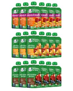 gerber organic baby food pouches, 2nd foods for sitter, fruit & veggie variety pack, 3.5 ounce (set of 18)