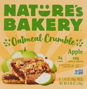 nature’s bakery oatmeal crumble bars, apple, real fruit, vegan, non-gmo, breakfast bar, 1 box with 6 packs, 6 count