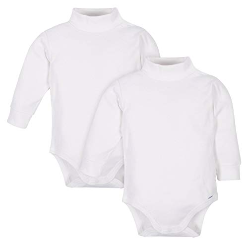 Gerber Baby Boys 2-pack Long Sleeve Turtleneck Onesies Bodysuits Footie, White, 18 Months US