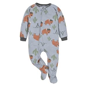 Gerber Baby Boys Toddler Loose Fit Flame Resistant Fleece Footed Pajamas 2-Pack Buffalo Grey 6-9 Months