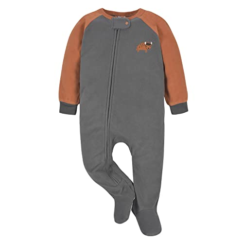 Gerber Baby Boys Toddler Loose Fit Flame Resistant Fleece Footed Pajamas 2-Pack Buffalo Grey 6-9 Months
