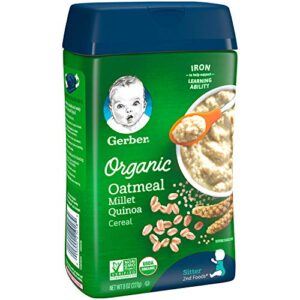 Gerber Baby Cereal Organic Oatmeal Millet Quinoa, 8 oz