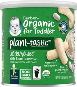 gerber snacks for baby organic lil crunchies, plant-tastic, white bean hummus, 1.59 ounce
