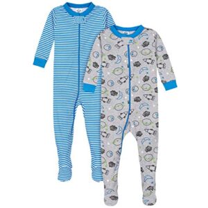 gerber baby boys’ 2-pack footed pajamas, space blue, 12 months