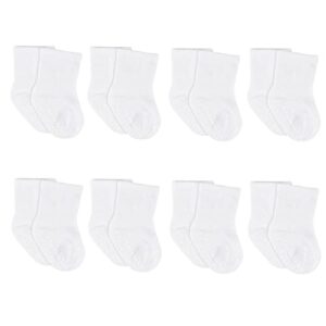 gerber kids’ 8-pack wiggle-proof jersey crew socks, white, 6-12 months