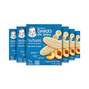 gerber snacks for baby teethers, gentle teething wafers, banana peach, 1.7 ounce, 12 count box (pack of 6)