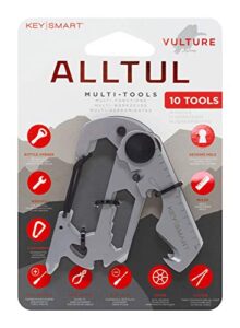 keysmart alltul vulture – 10-in-1 keychain multitool with bottle opener, wrench, carabiner, philips head, wire cutter, flat head, spoke, cutter, ruler and keyring hole, tool for camping, fishing etc.