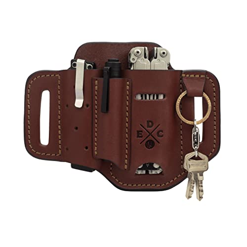 1791 EDC Multitool Sheath, Leather EDC Organizer, Belt Pouch Fits Multitool, Knife, Pen, Keys - Compatible with Heavy Duty Leatherman, Gerber, SOG Multitools - Easy Slide, Chestnut