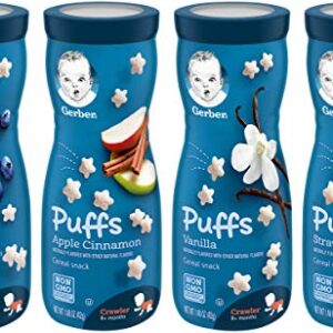 Gerber Graduates Puffs Cereal Snack, Variety (Blueberry, Apple Cinnamon, Vanilla, Strawberry Apple)1.48 Oz,(Pack -4)