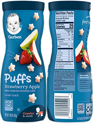 Gerber Graduates Puffs Cereal Snack, Variety (Blueberry, Apple Cinnamon, Vanilla, Strawberry Apple)1.48 Oz,(Pack -4)