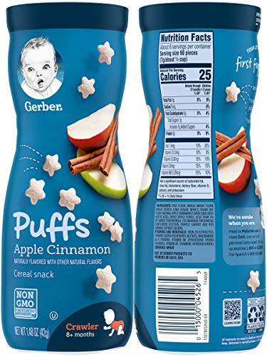 Gerber Graduates Puffs Cereal Snack, Variety (Blueberry, Apple Cinnamon, Vanilla, Strawberry Apple)1.48 Oz,(Pack -4)