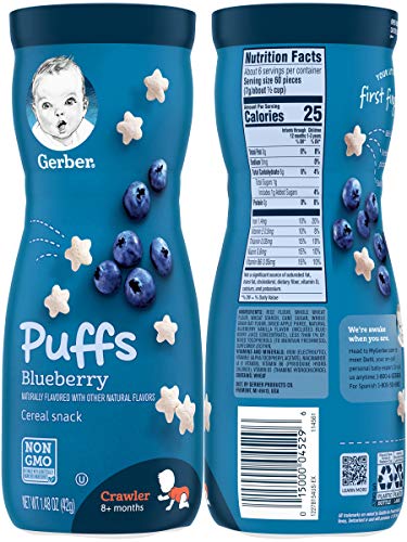 Gerber Graduates Puffs Cereal Snack, Variety (Blueberry, Apple Cinnamon, Vanilla, Strawberry Apple)1.48 Oz,(Pack -4)