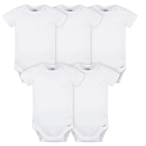 Gerber Baby 5 Pack Onesies Multi-Packs Bundle Interlock 180 GSM, White, 3-6 Months