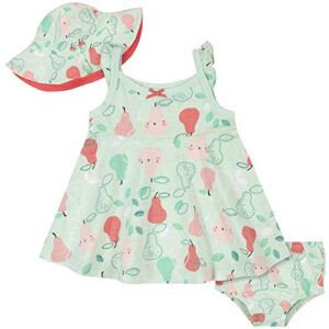 gerber baby girls’ 3-piece sundress, diaper cover and hat set, green pear, 5t
