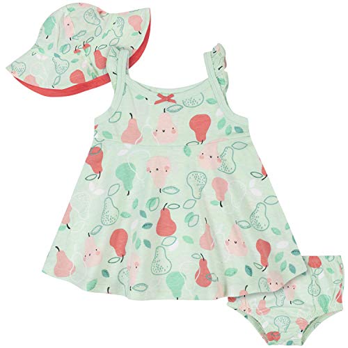 Gerber Baby Girls' 3-Piece Sundress, Diaper Cover and Hat Set, Green Pear, 5T