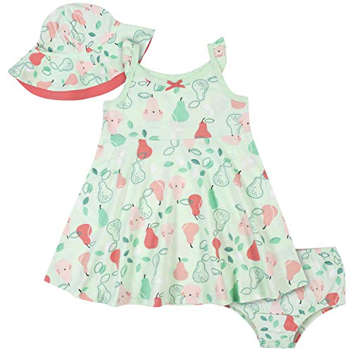 Gerber Baby Girls' 3-Piece Sundress, Diaper Cover and Hat Set, Green Pear, 5T