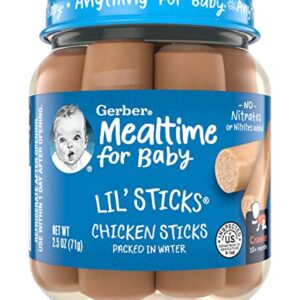 Gerber Mealtime for Baby Lil’ Sticks, Chicken Sticks, Packed in Water, No Nitrates or Nitrites Added, for Crawlers 10 Months & Up, 2.5-Ounce Jar (Pack of 10 Jars)